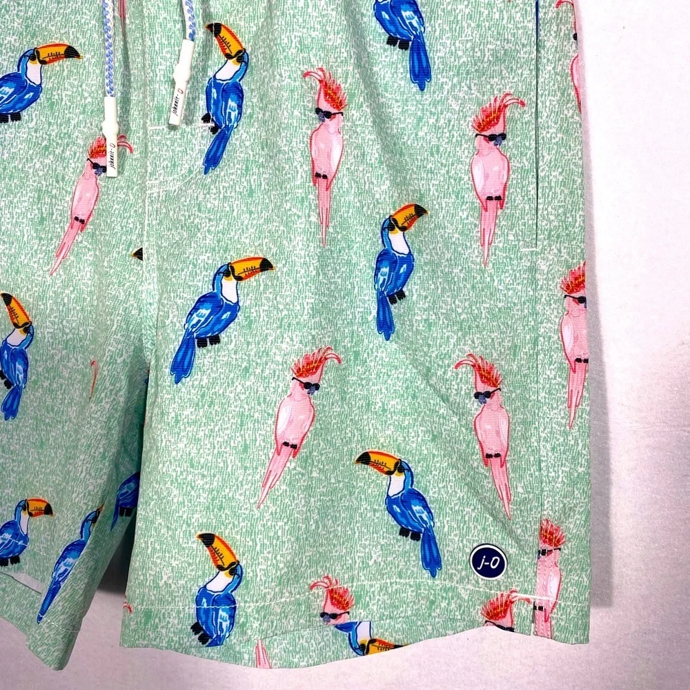 Johnnie-O Boys Birds of Paradise Seafoam Green Toucan Print Swim Shorts size 14
